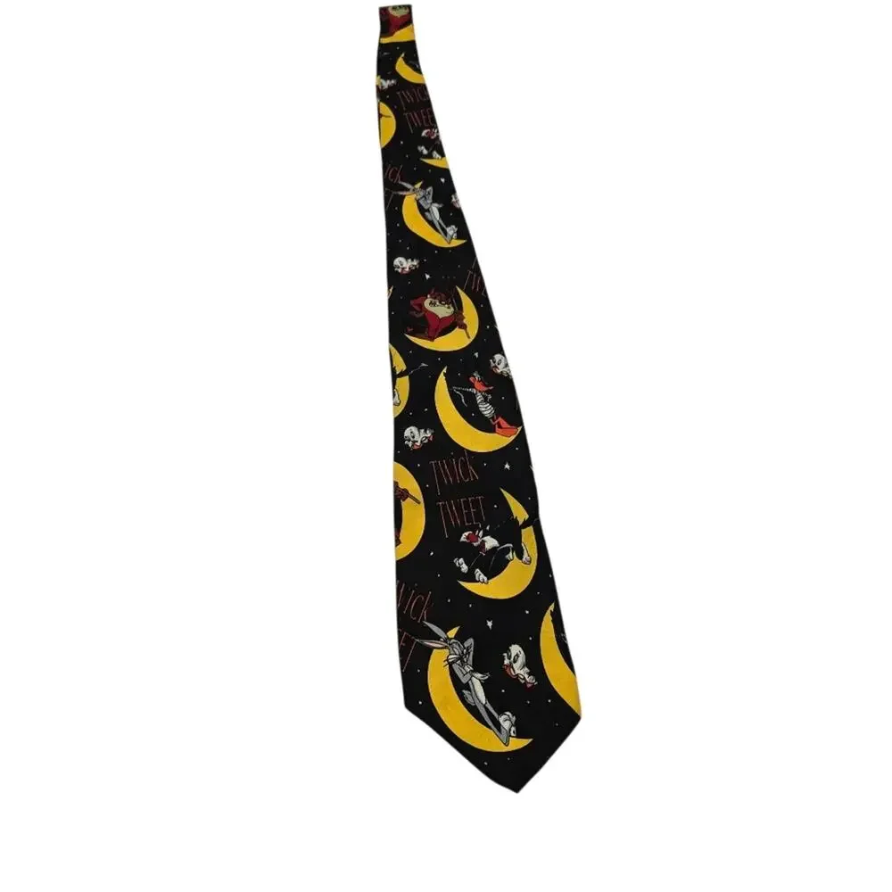 Vtg 1995 Looney Tunes Mania Halloween Tie Twick or Tweet Moon Novelty Necktie